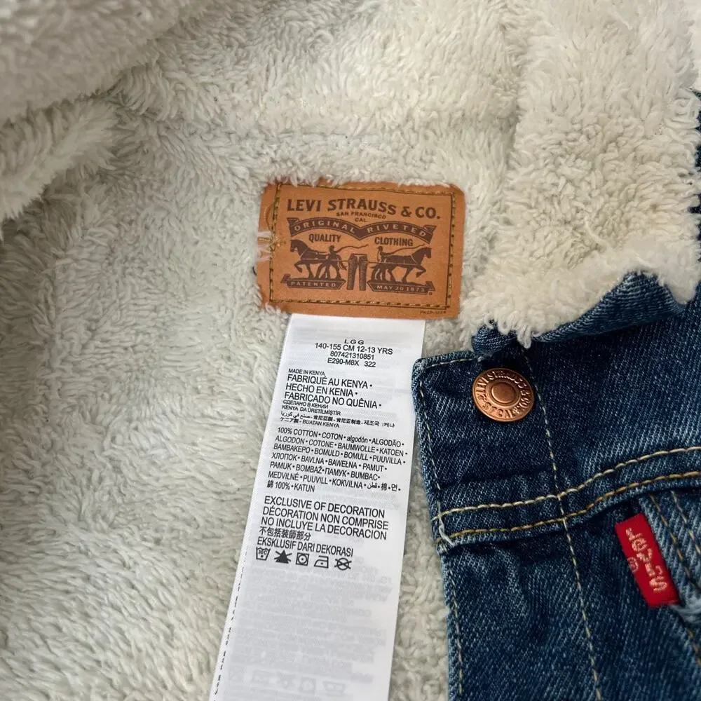 Levi's Kids Faux Sherpa Lined Denim Jacket Sz L 12 Cotton Casual Preppy School
